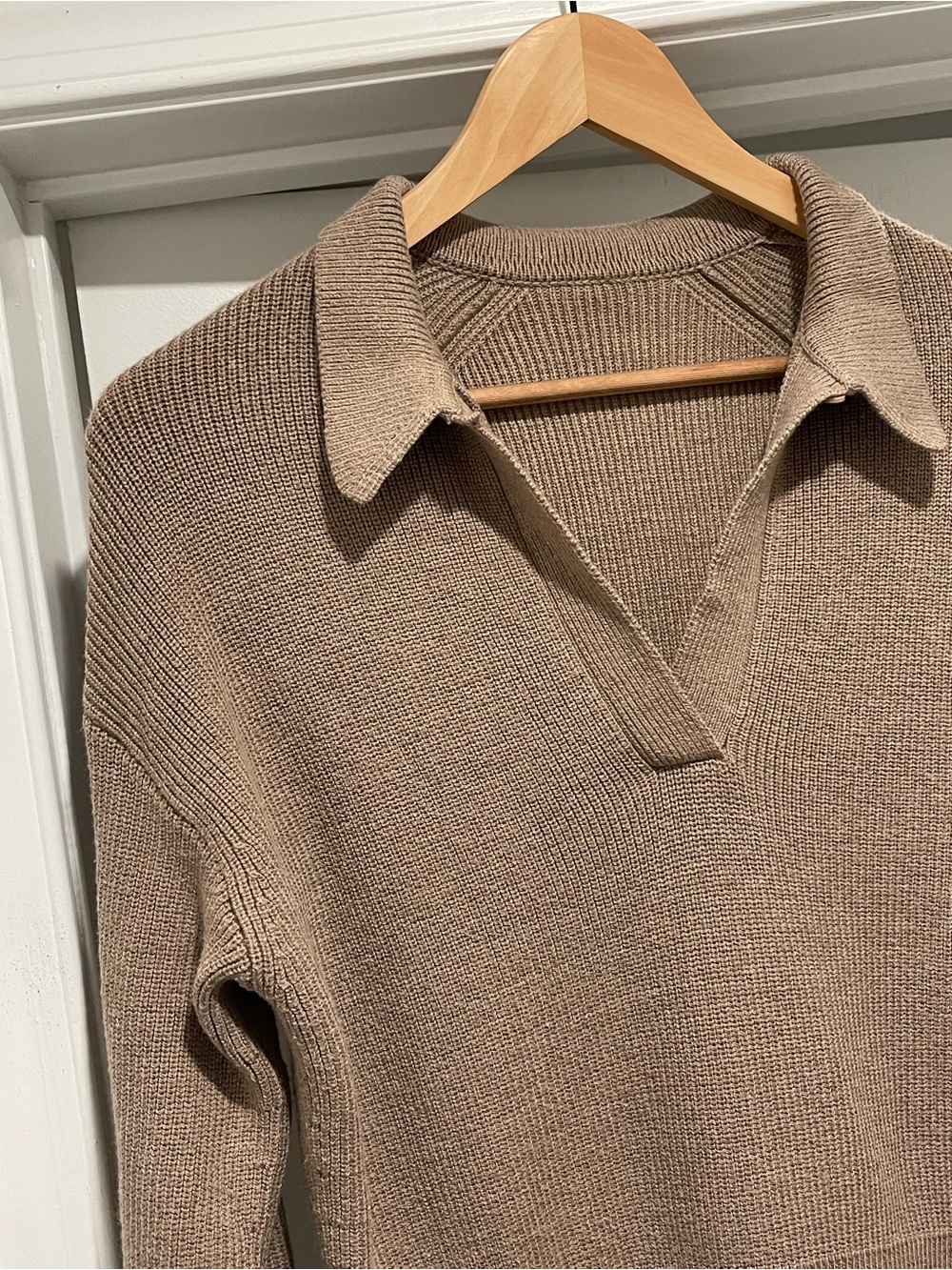 Lululemon Collared Merino Wool-Blend Sweater Heathered Beech Wood Size XS - Picture 9 of 12